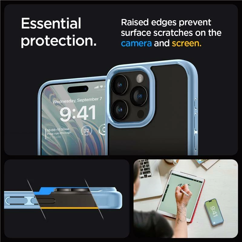 Mbështjellës Spigen Crystal Hybrid për iPhone 15 Pro Max, Transparent Blu