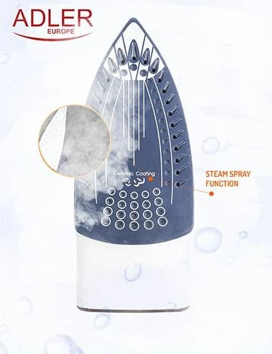 Hekur me avull Adler AD5030 2000W, shollë qeramike, rezervuar 280 ml, gri/rozë ari