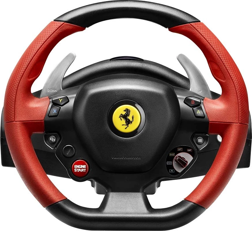 Volan racing Thrustmaster Ferrari 458 Spider, 28 cm, 240° rotacion, për Xbox One/Series X|S, kuqe/zezë, set me pedale