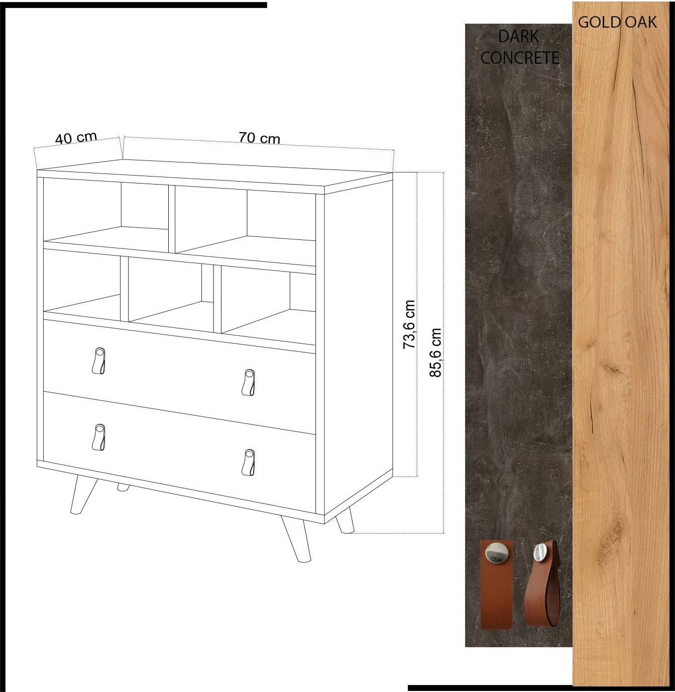 Komodë Hanah Home, Marco, ngjyrë lis dhe gri e errët