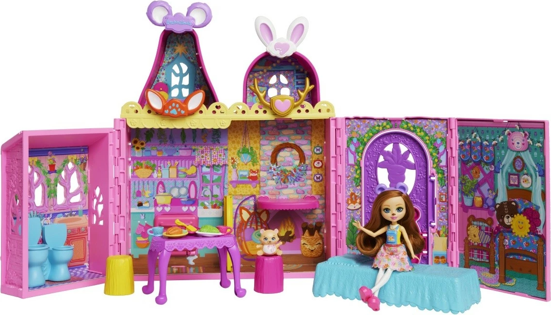 Set lodër shtëpi Enchantimals Mattel HXL53 me mobilje dhe aksesorë, shumëngjyrësh