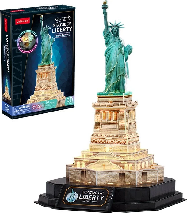 Puzzle 3D Cubic Fun Statue of Liberty Night Edition me LED, 79 pjesë