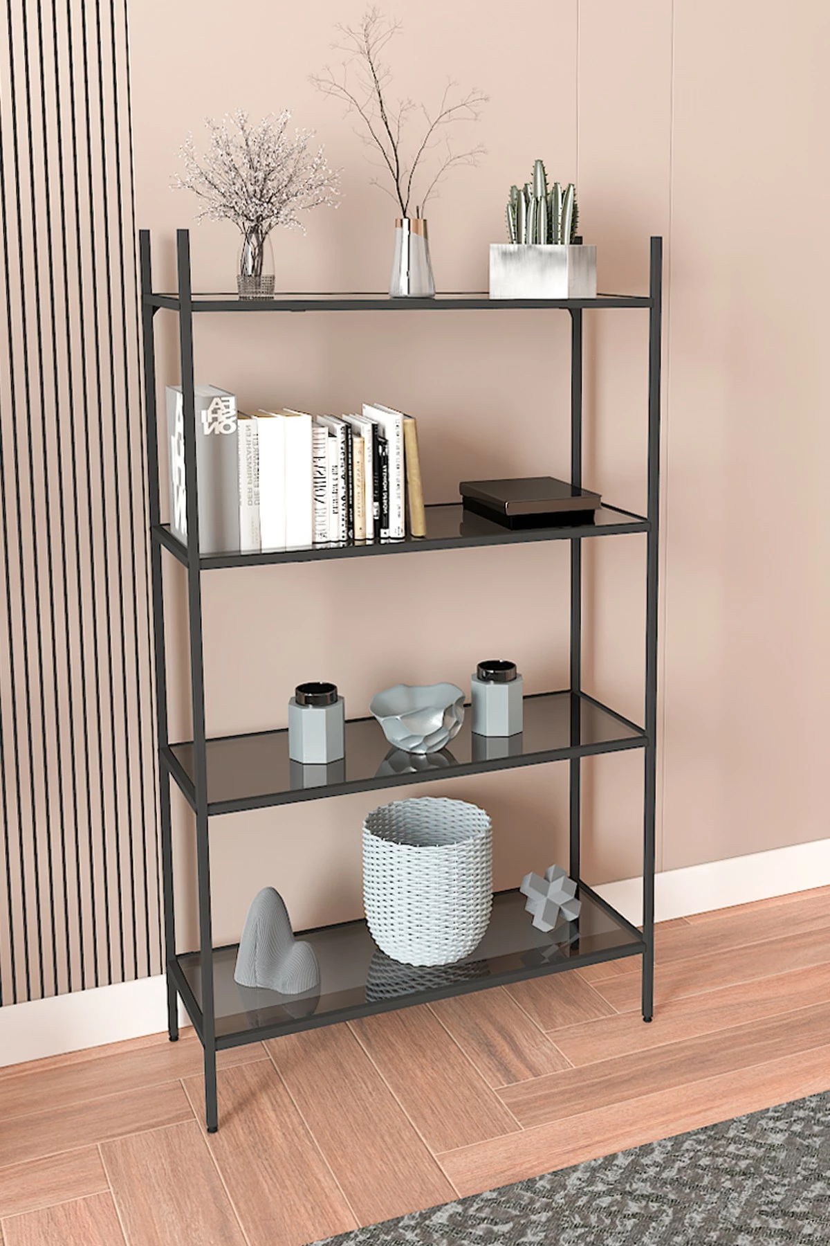 Raft librash Hanah Home Marta, ngjyrë e zezë, xham i tymosur