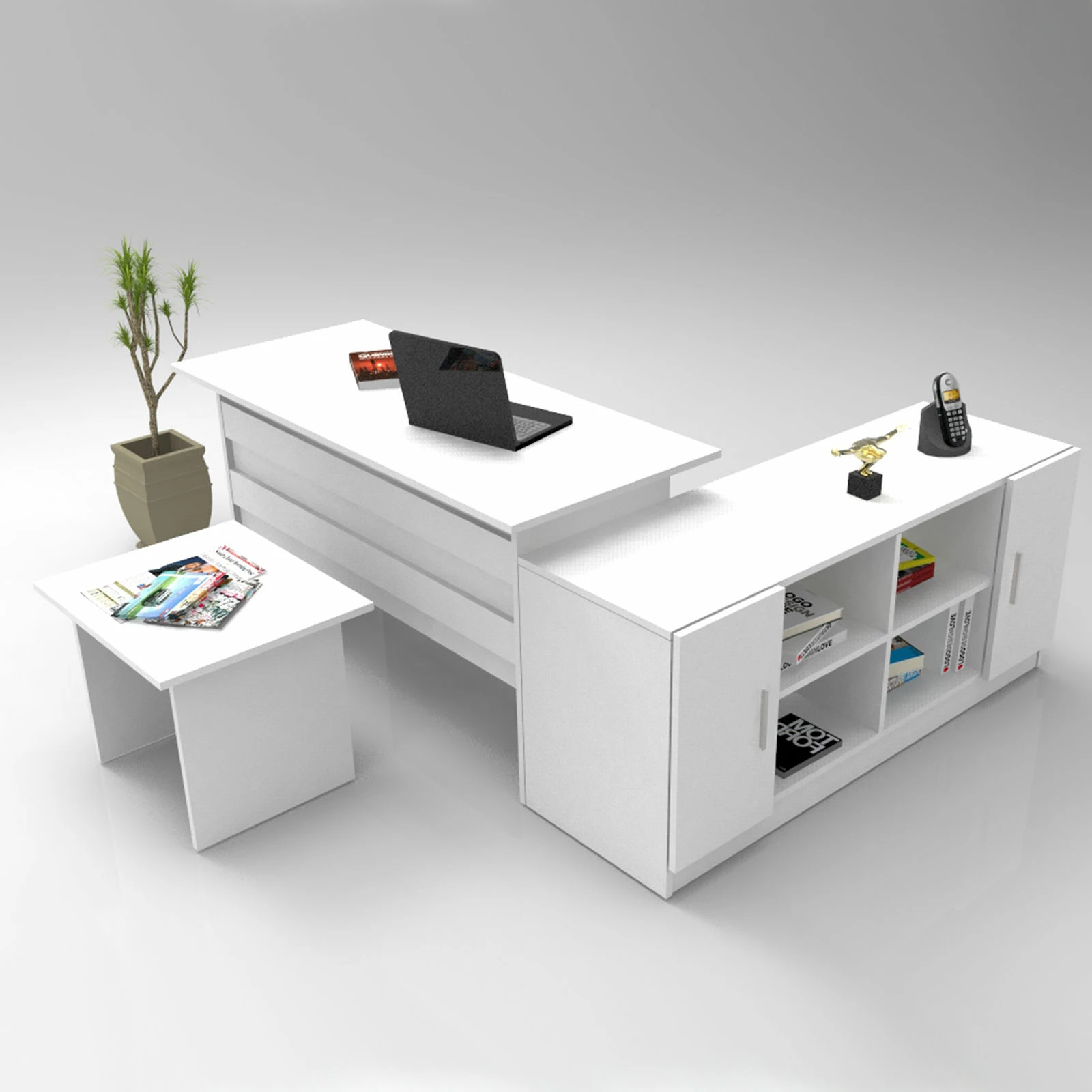 Set mobiljesh për zyre Hanah Home, Vo10-W, ngjyrë e bardhë