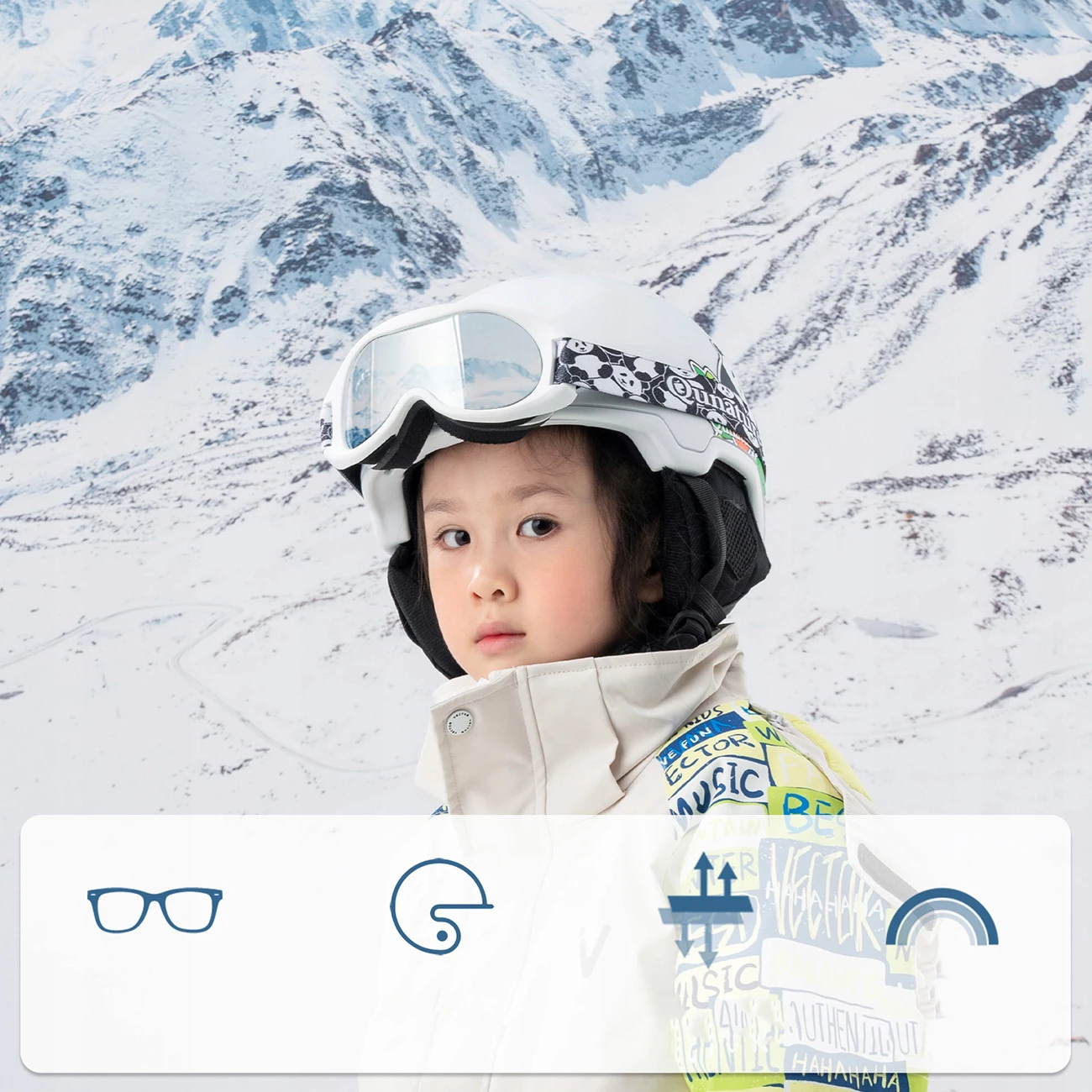 Syze ski Qunature Panda për fëmijë, e bardhë/e zezë