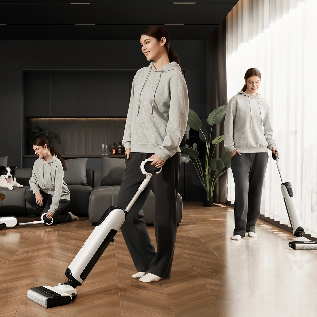 Fshesë elektrike në këmbë UWANT D700 me funksion larjeje dhe stacion karikimi, e bardhë