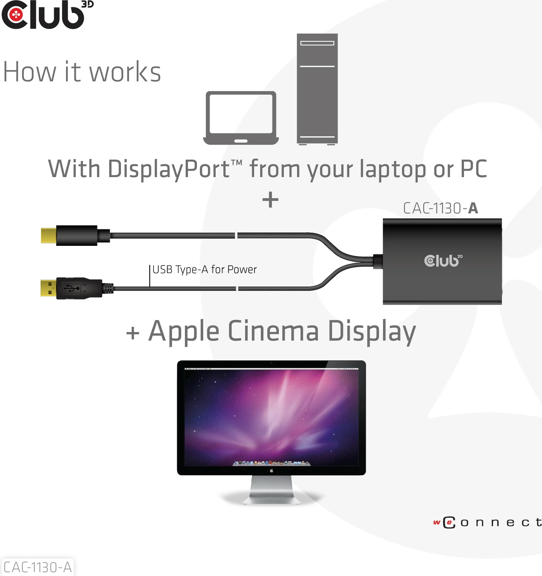 Adapter Club3D Mini DisplayPort në DVI Dual Link, 0.6m, i zi