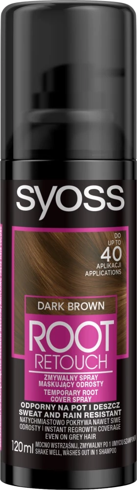 Sprej për rrënjë Syoss Root Retouch për femra, kafe e errët, 120ml