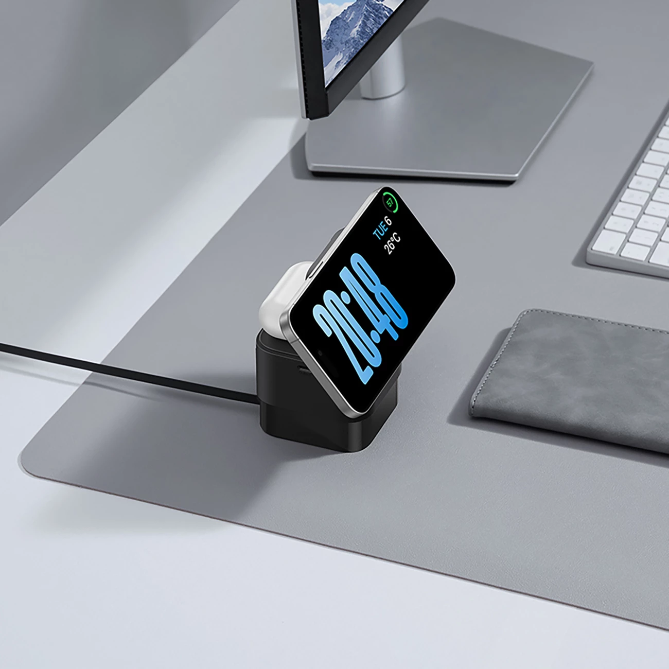 Karikues wireless 3-në-1 Baseus MagPro, 25W, MagSafe, për telefon, kufje e smartwatch, i zi