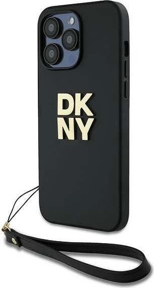 Mbështjellës DKNY Wrist Strap Stock Logo për iPhone 14 Pro Max, i zi