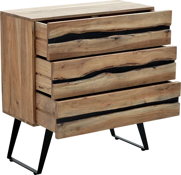 Komodinë me sirtarë Imena dru masiv 4cm natyrale-e zezë 80x38x86.5cm