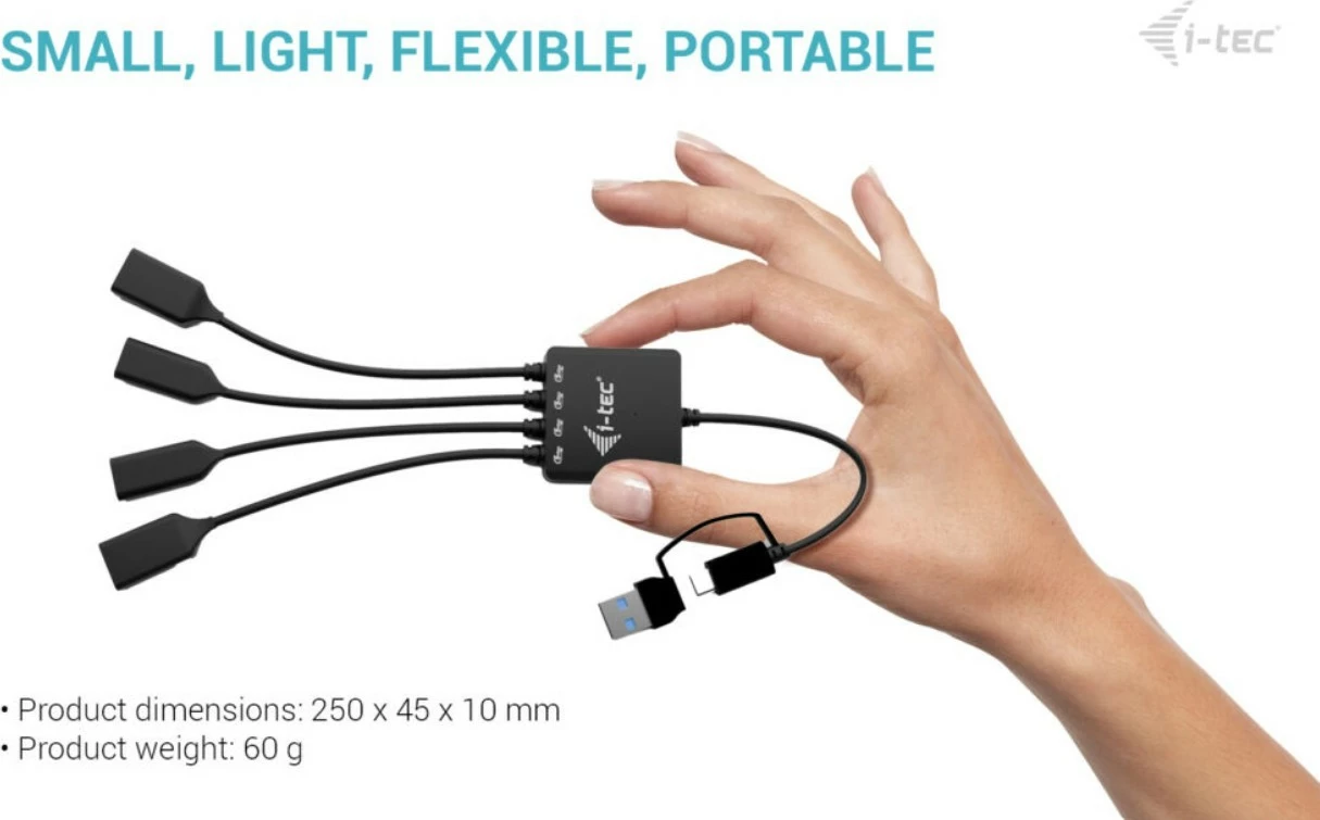 Kasë i-tec CACBLHUB2A2C, 4 porta (2x USB-C, 2x USB-A), e zezë