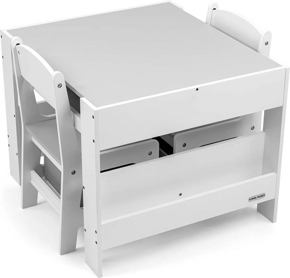 Set tavolinë dhe dy karrige për fëmijë Milly Mally Sven, MDF, e bardhë