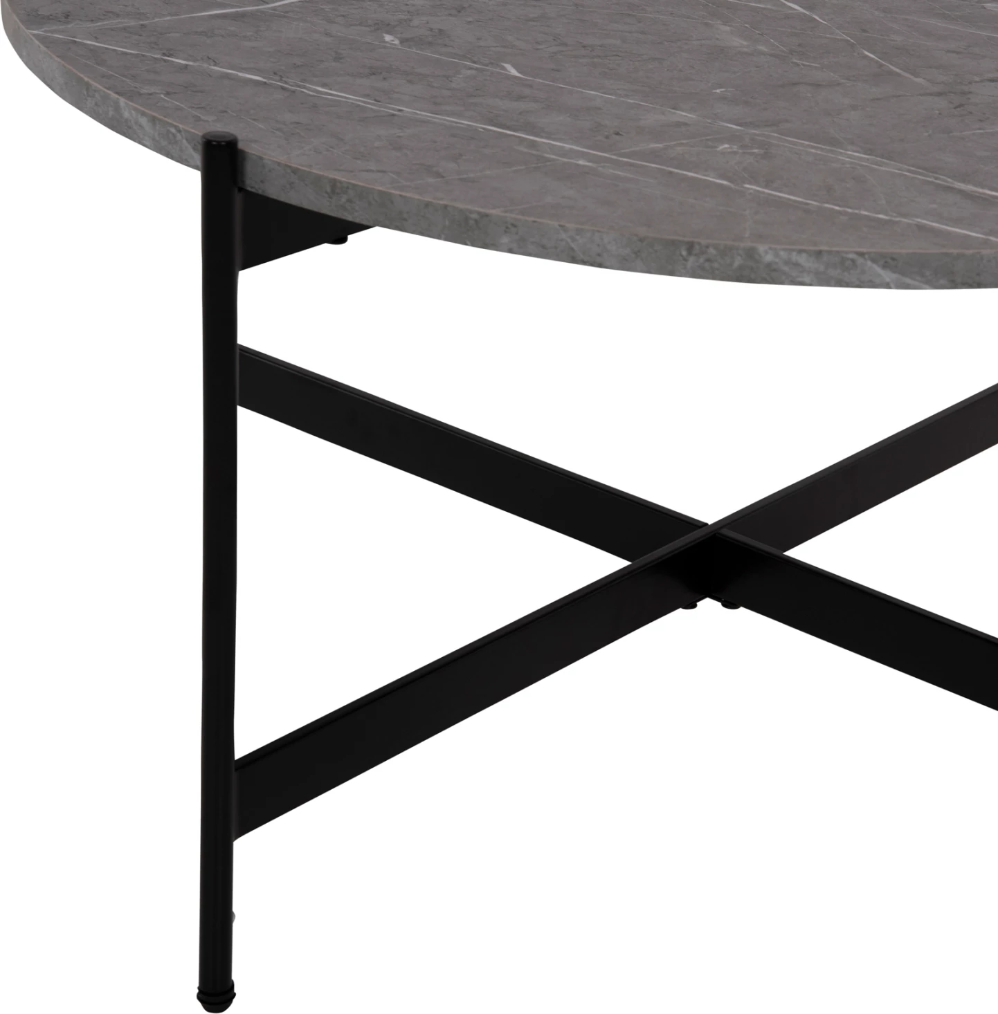 Tavolinë kafeje FH9588.02, sipërfaqe tavoline mermer gri, bazë metalike e zezë, Φ80x45H cm