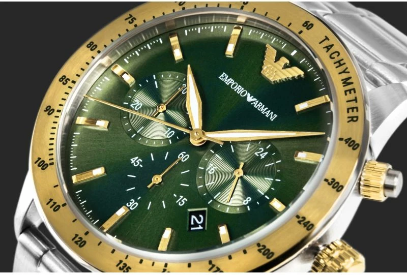 Orë dore për meshkuj Emporio Armani, e gjelbër