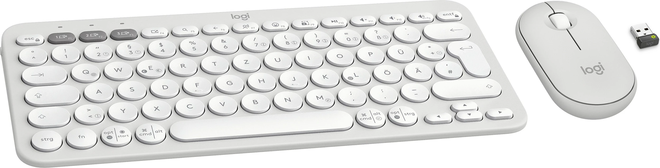 Set tastierë dhe maus Logitech Pebble 2, pa kabllo, gjermanisht, e bardhë