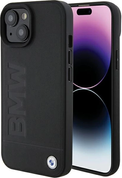 Mbështjellës BMW Leather Hot Stamp MagSafe për iPhone 15 Plus 6.7\", lëkurë hardcase, i zi
