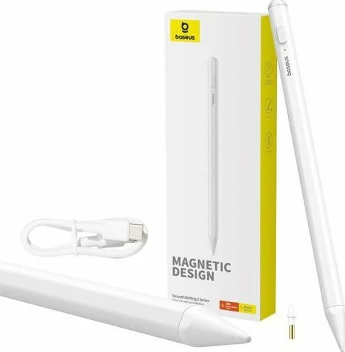 Stilus Baseus Smooth Writing 2 Lite 130mAh, për iPad, karikim USB-C, Palm Rejection, i bardhë, set me majë rezervë + kabllo