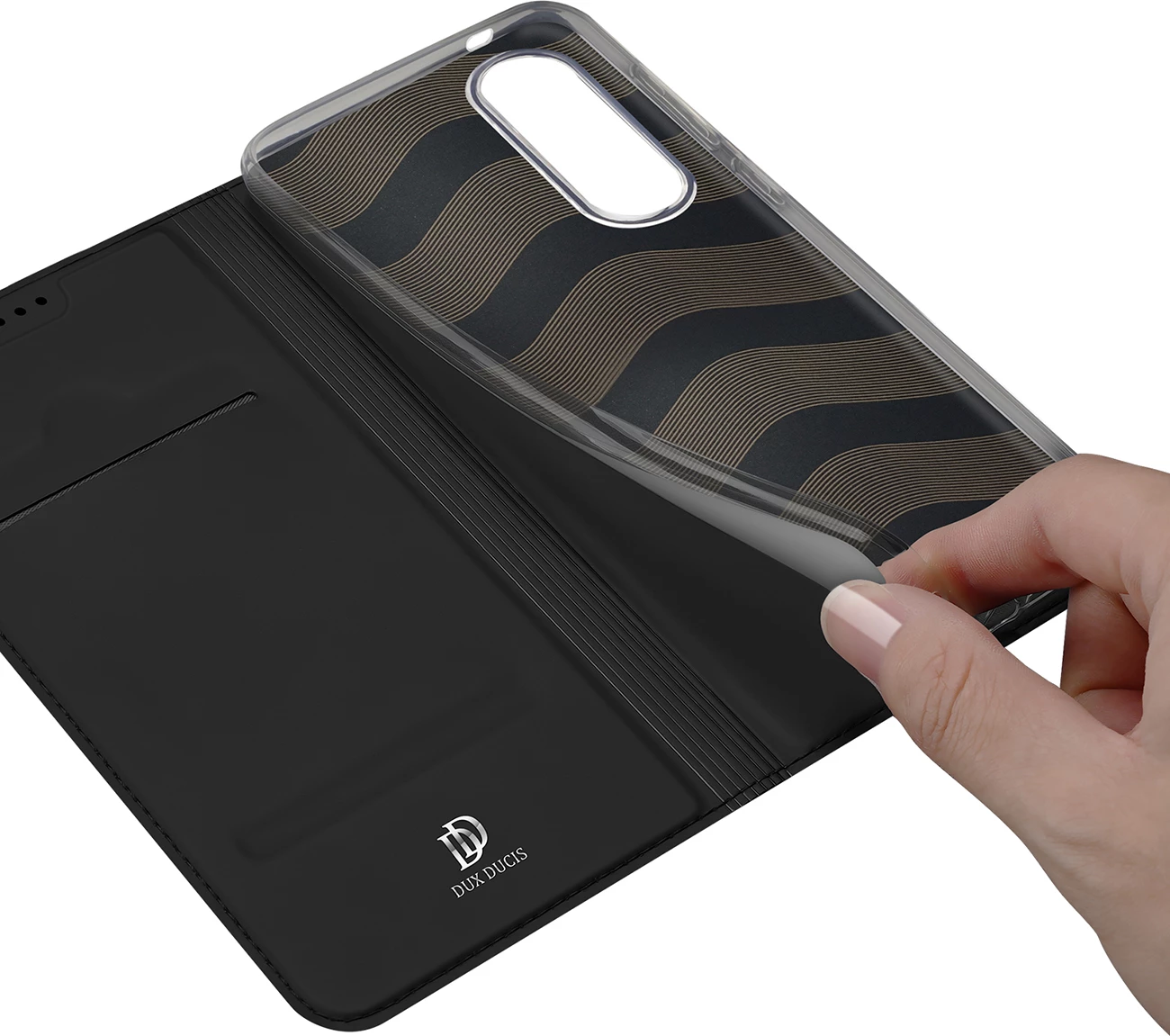 Mbështjellës Dux Ducis Skin Pro për Samsung Galaxy S25 Edge, me kapak dhe xhep për kartë, i zi