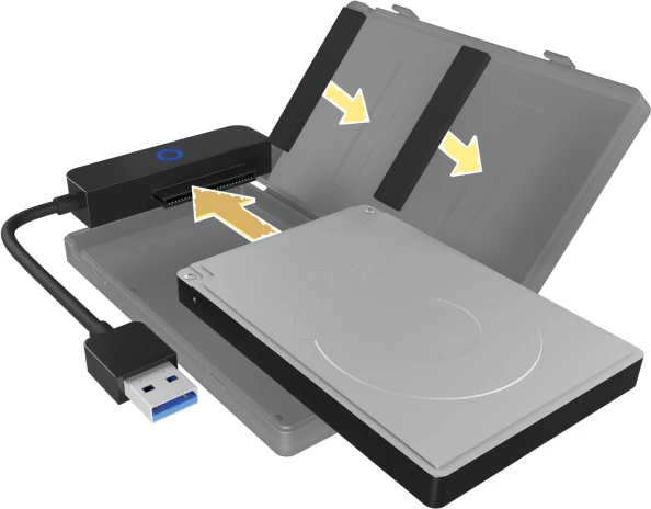 Adapter/kasë USB 3.2 Gen 1 për HDD/SSD 2.5" SATA, ICYBOX IB-AC603B-U3, 5 Gbit/s, kabllo USB-A 16 cm, antracit/zi, set