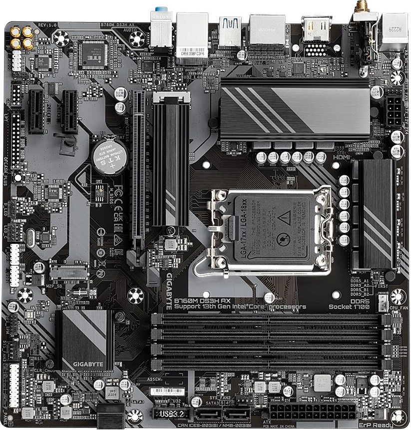 Pllakë amë Gigabyte B760M DS3H AX, Socket LGA 1700, micro ATX, Bronzi