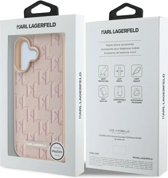 Mbështjellës Karl Lagerfeld Hot Stamp MagSafe për iPhone 16, Rozë