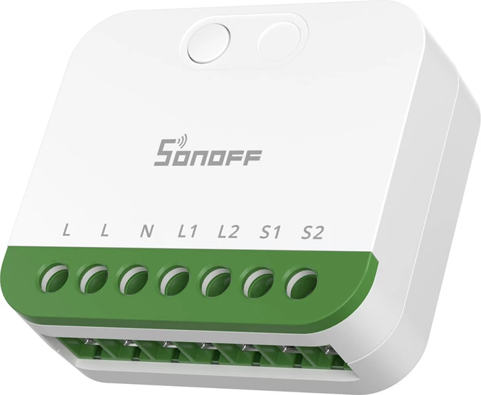 Switch smart dy-kanalësh Matter, Sonoff MINI-2GS, Wi‑Fi 2.4GHz, 2x10A 16A total, i bardhë