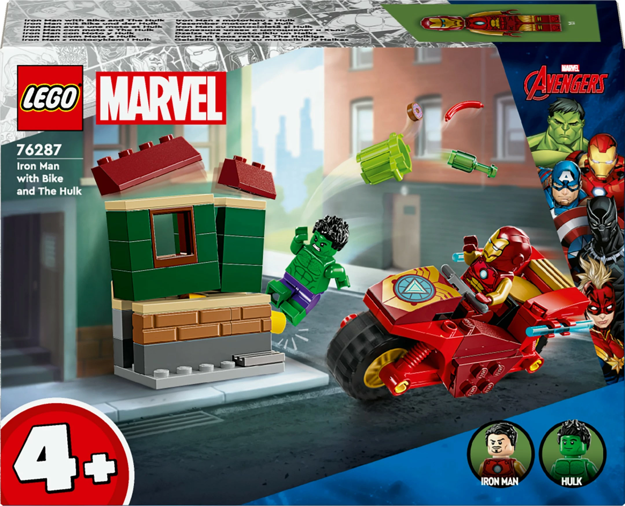 Set ndërtimi LEGO Marvel 76287 Iron Man me motor dhe Hulk, shumëngjyrësh