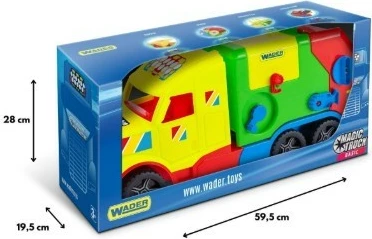 Lodër kamion mbeturinash, Wader Magic Truck Basic 36331, 59.5 cm, me ngritës dhe 2 kosha, multingjyrësh