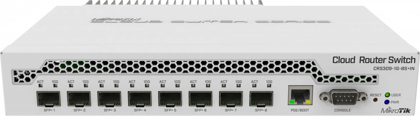Switch i menaxhuar Mikrotik CRS309-1G-8S+IN, 8x SFP+, 1x 1GbE, i bardhë