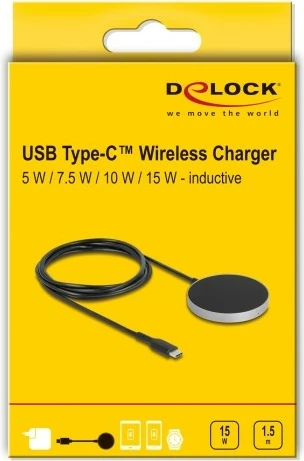 Pad wireless për mbushje DeLOCK, 15W, USB, 1.5m, e zezë