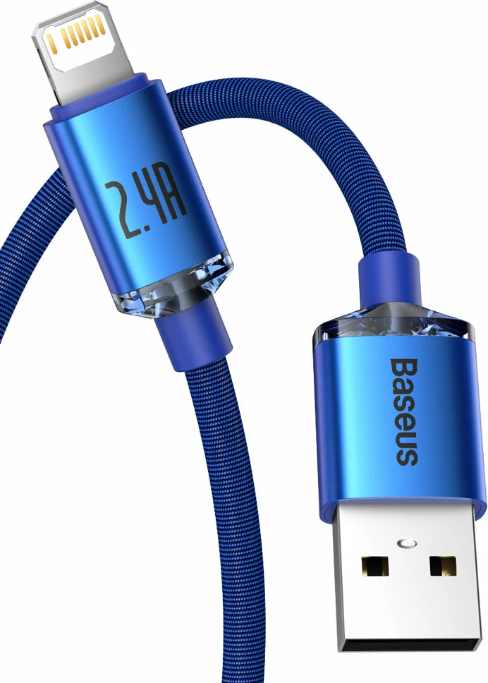 Kabllo karikimi dhe të dhënash Baseus Crystal Shine Series, USB-A në Lightning, 2.4A, 2m, kaltër