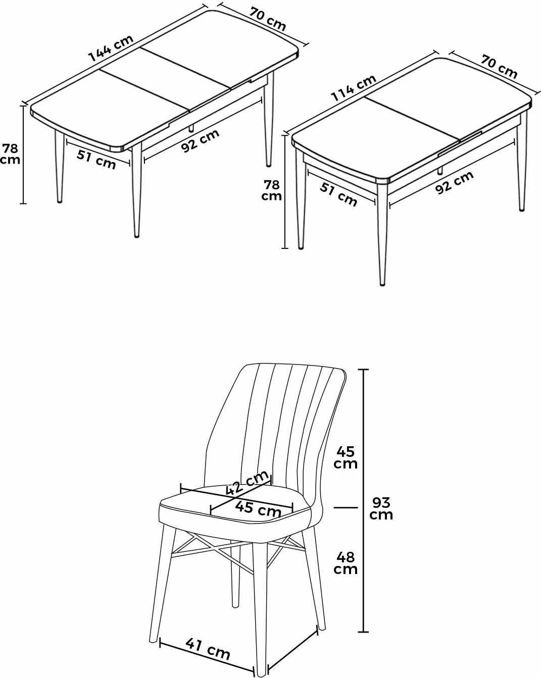 Tavolinë me karrige për ngrënie, e zgjatshme, 7 copë, ngjyrë e bardhë dhe tyrkiz, Skye Decor