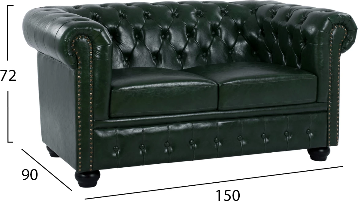 Divan 2 vendesh T.Chesterfield FH3010.08 PU Jeshile Cypress 150x90x72cm