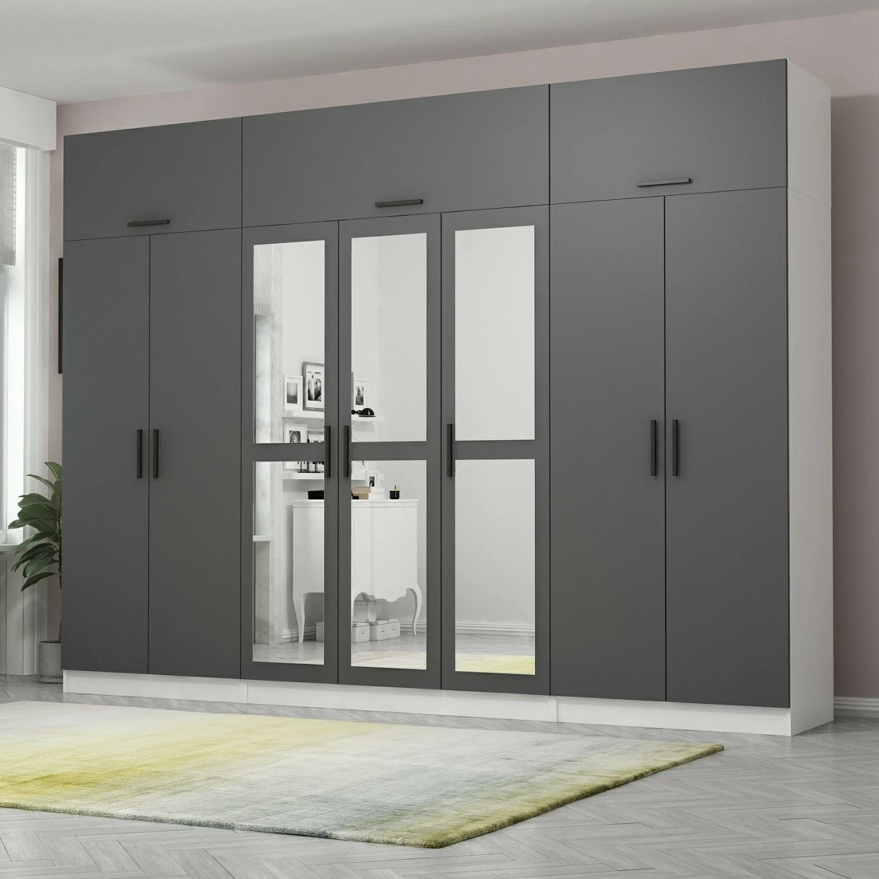 Dollap Skye Decor, anthracit-bardhë, 315x235x52cm, 13 pjesë