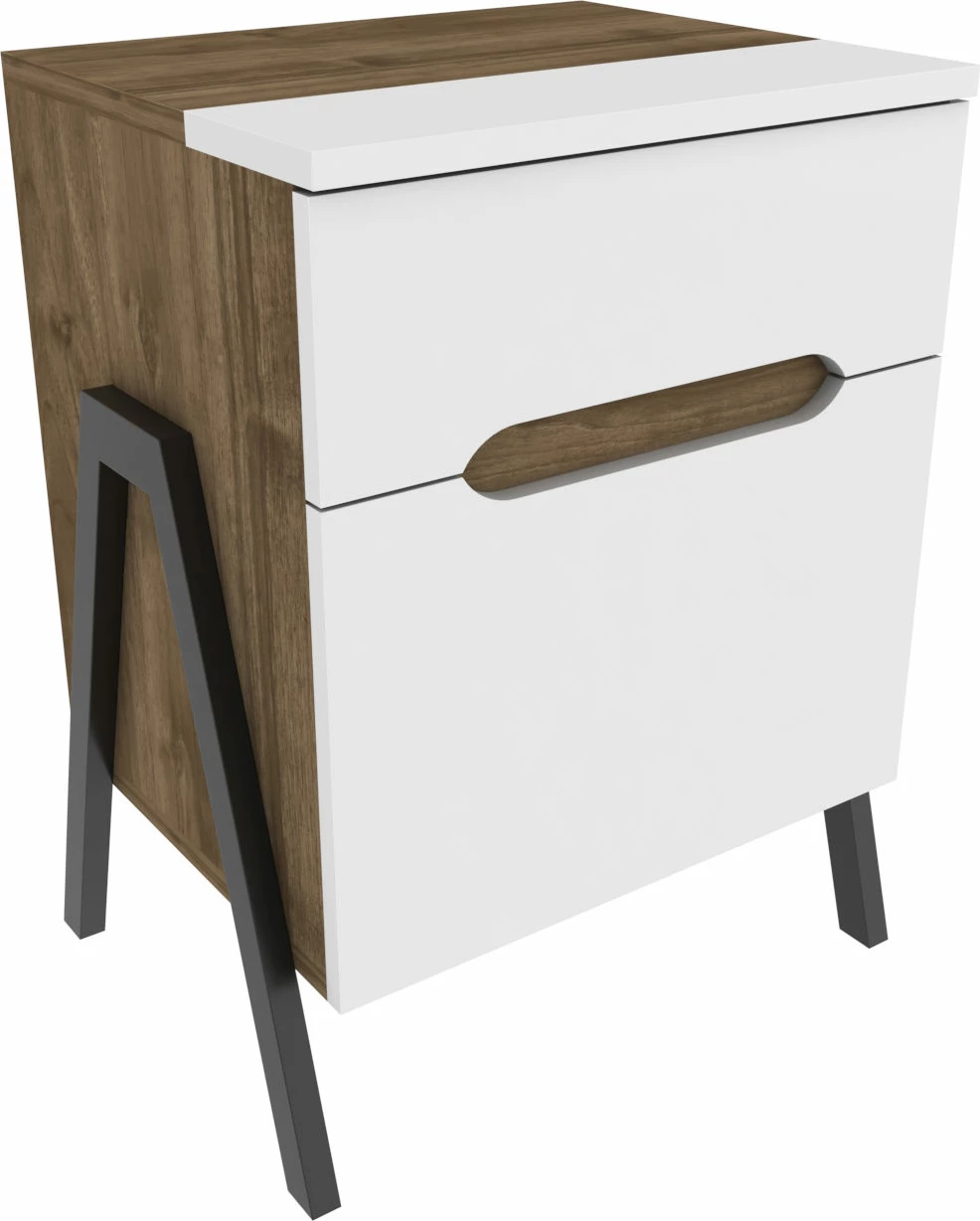 Komodinë Skye Decor, Neva, ngjyrë arrë dhe e bardhë