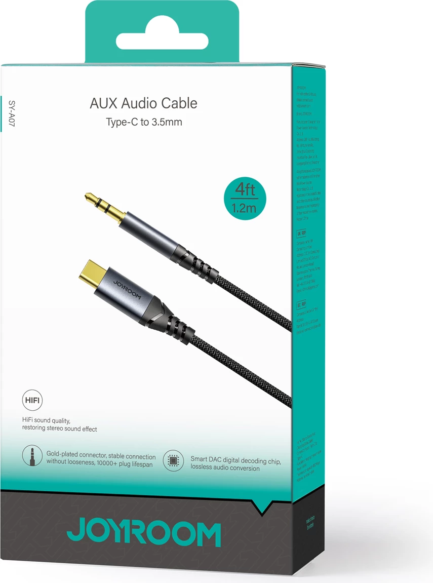 Kabllo audio, Joyroom, SY-A07 Audio Transfer Series, 3.5 mm mini jack në USB-C 1.2 m, e zezë