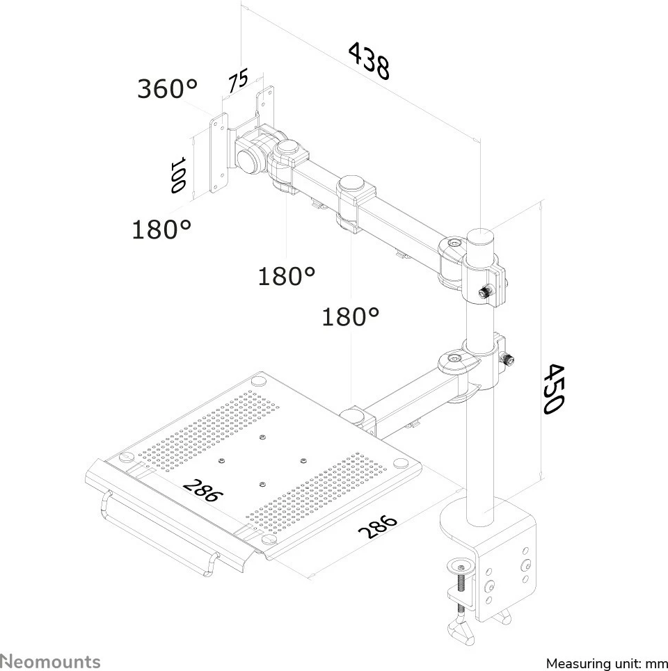 Krah tavoline Neomounts Newstar FPMA-D960NOTEBOOK, për monitor 10-27 inç dhe laptop, kapëse, i zi