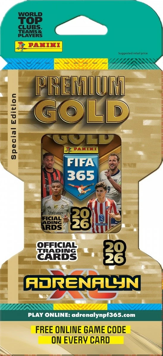 Karta koleksionuese Adrenalyn XL, Panini FIFA 365, 2026 Premium Gold (048-02551), blister me 3 karta Limited Edition + kod online