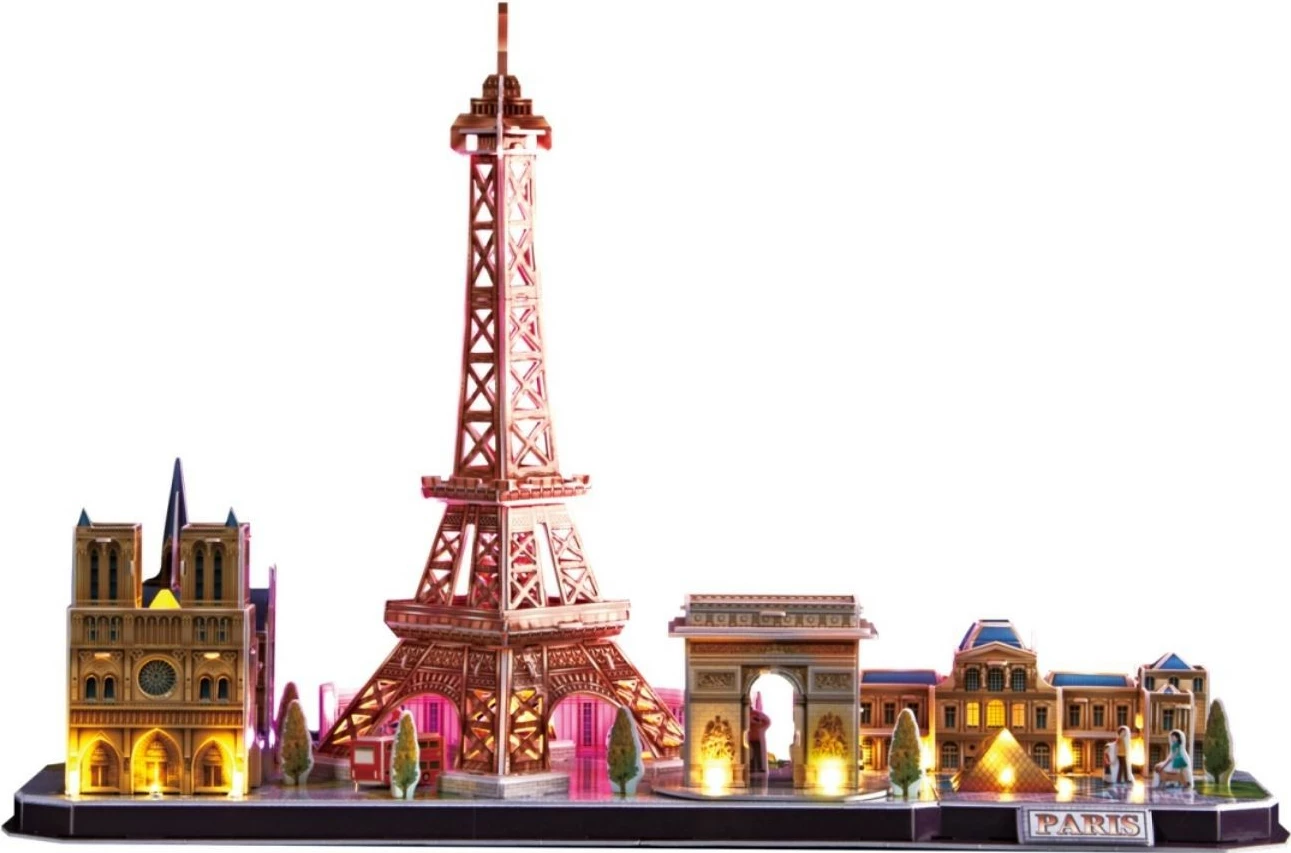 Puzzle 3D Cubic Fun City Line Paris me LED, 115 pjesë
