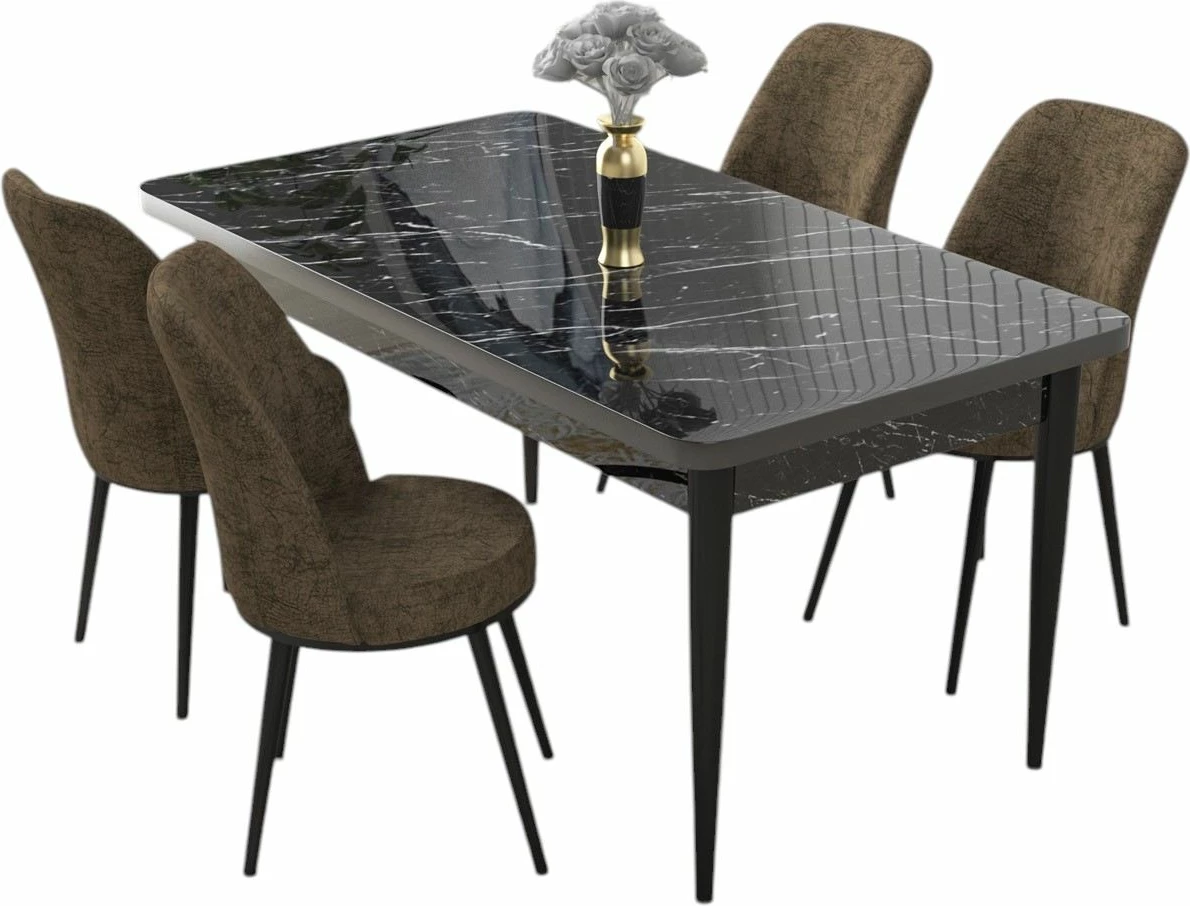 Tavolinë me karrige, 5 copë, Skye Decor, ngjyrë mermeri i zi, kafe