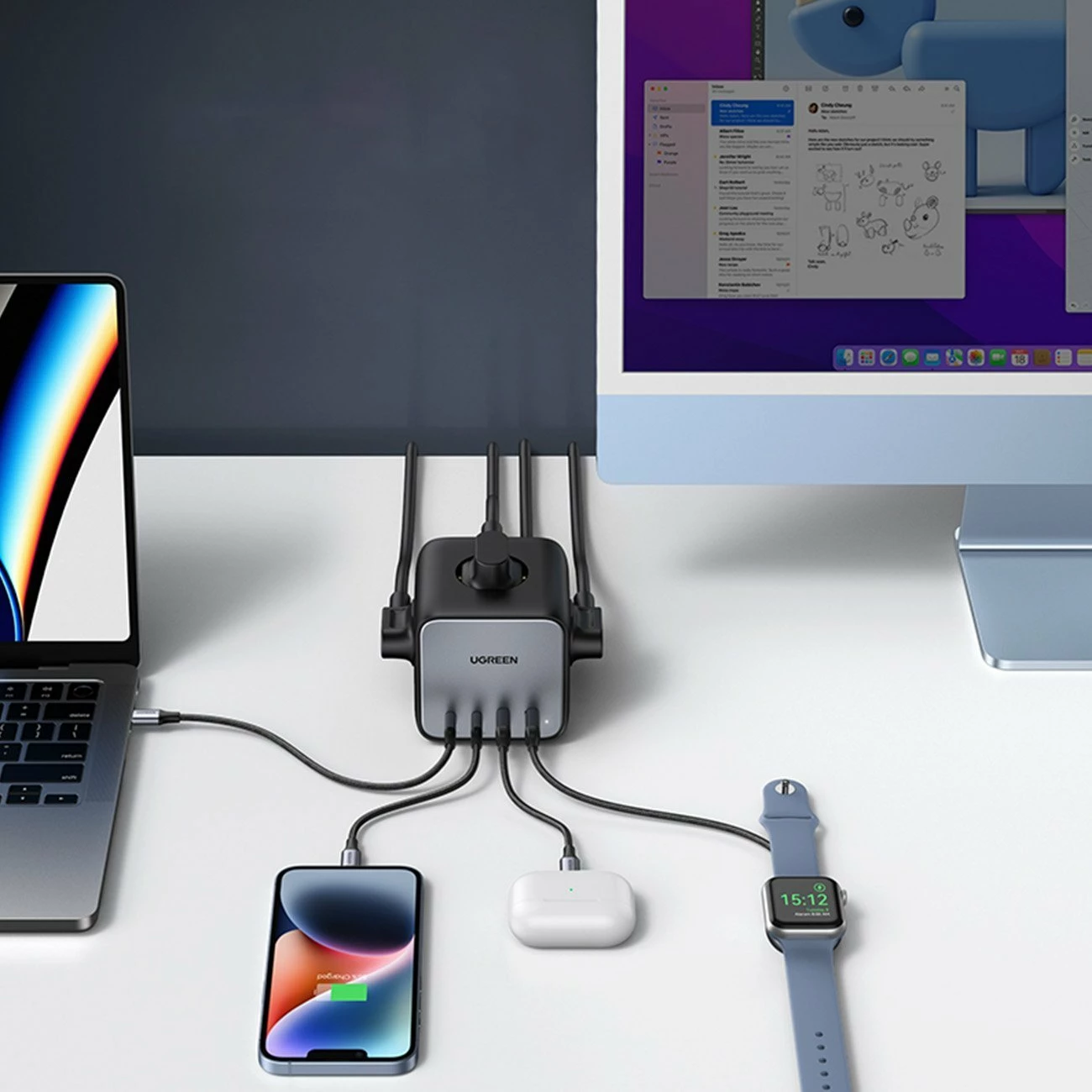 Zgjatues rryme Ugreen CD268 65W, 3 priza Schuko, 2x USB-C + 2x USB-A, kabllo 1.8 m, i zi (60113)