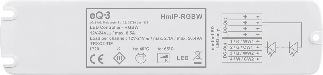 Kontrollues LED Homematic IP 157662A0, e bardhë, 260 m, 868.0-868.6/869.4-869.65 MHz, IP20