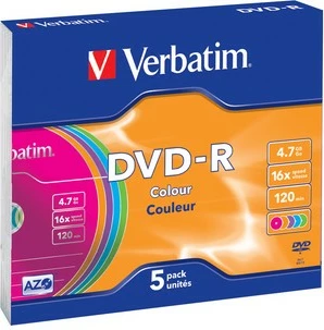 DVD-R Verbatim 43557, 4.7GB, 16x, 5 copë, ngjyra të ndryshme