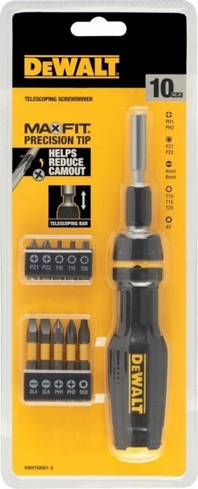 Kaçavidë teleskopike Dewalt MAX FIT, set 10 bita, e zezë/verdhë