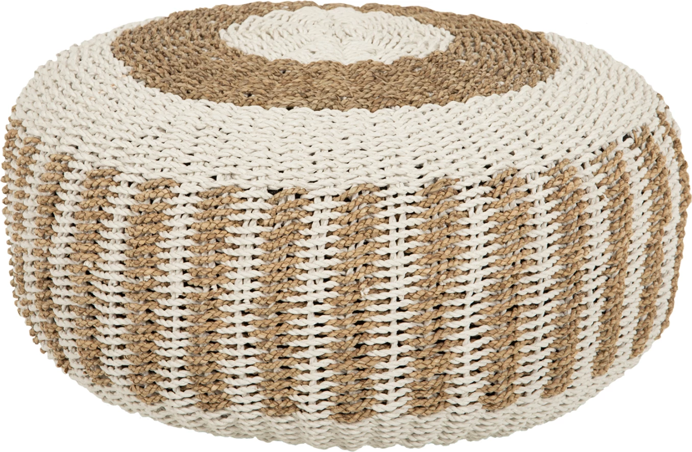 Karrige-pouf SARONI, ngjyrë natyrale-bardhë, Φ60x35H cm