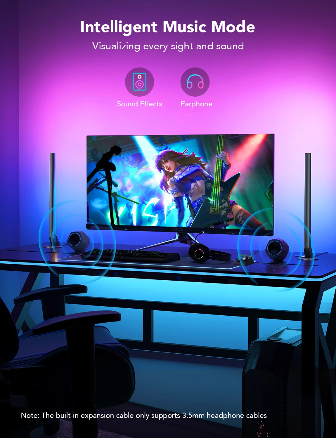 Shufra ndriçimi gaming Govee RGBIC Gaming Light Bars Wi‑Fi/Bluetooth, me kontrollor smart, set 2 copë, e zezë