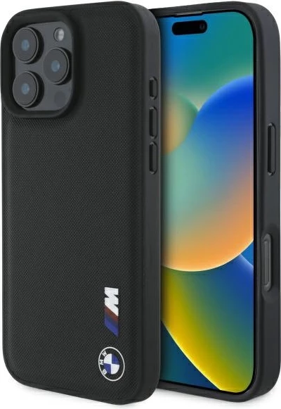 Mbështjellës, BMW, Smooth Rubber Logo, për iPhone 16 Pro Max, i zi