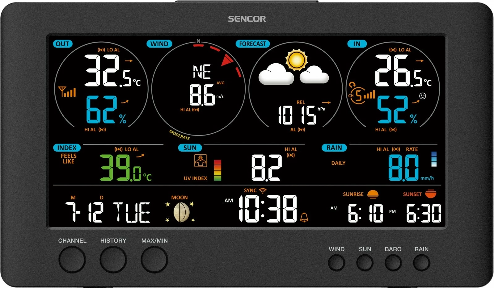 Stacion meteo Sencor SWS 12500 me WiFi, LCD 21.4cm, i zi, shumëngjyrësh