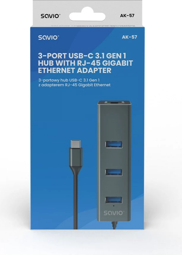 Hub Savio AK-57 USB-C - 3 x USB-A, 5000 MB/s, hiri